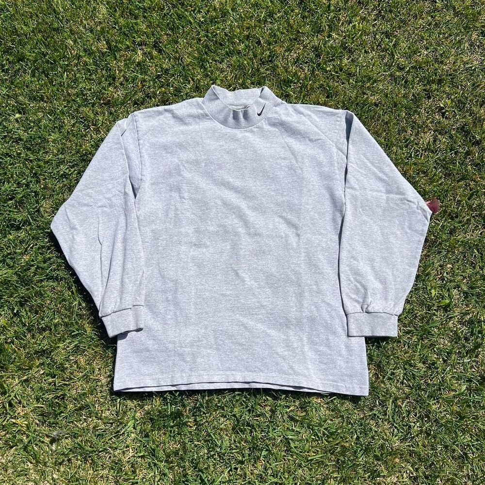 1990s grey tag Nike collar swoosh long sleeve tee mens size L